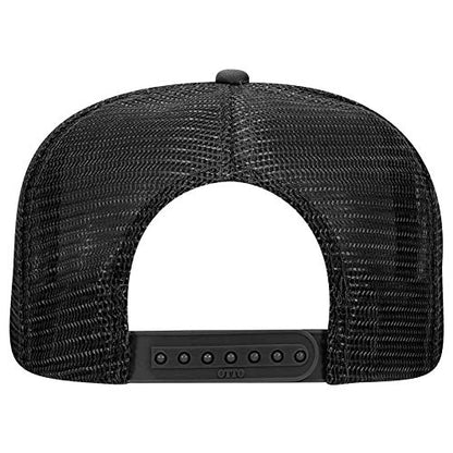 Otto Cap Five Panel High Crown Mesh Back Trucker Snapback Hat Polyester Foam Front Flat Bill Black