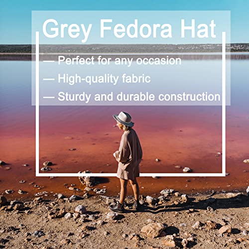 Women Men Wide Brim Fedoran Hat with Chain Belt Buckle - color: Light Grey