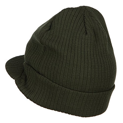 e4Hats.com Big Knit Ribbed Beanie with Visor - color: Olive