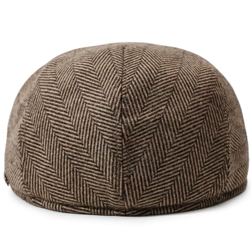 Men's Newsboy Cap with Earflaps Flat Ivy Caps Gatsby Golf Cabbie Hats - color: Coffee Herringbone