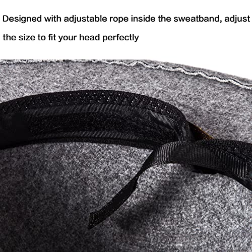 Felt Wide Brim Fedora Hats for Women Men, with Band Belt Buckle, Adjustable - color: P05 Light Grey