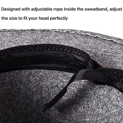Felt Wide Brim Fedora Hats for Women Men, with Band Belt Buckle, Adjustable - color: P05 Light Grey