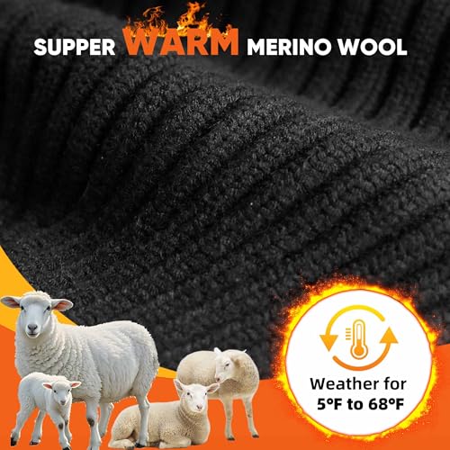 Winter Beanie Merino Wool Fleece Lined for Men Women Soft Warm Knit Hat Ski Stocking Cuffed Cap - color: Black