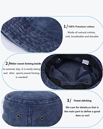 Premium Cotton Bucket Hats,Packable Hats for Men Women,Summer Bucket Hat,Fishing Sun Hats - color: Navy