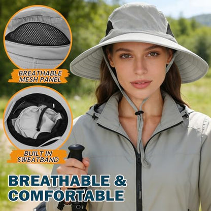 Wide Brim Sun Bucket Hat, Waterproof Boonie Hat for Men & Women - color: 01 Light Grey