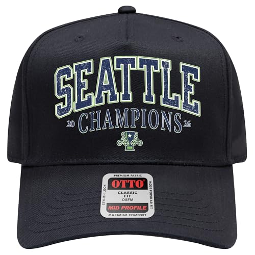 Seattle 2026 Champions Hat | Premium Adjustable Snapback Baseball Trucker Hats for Men & Women - color: Black Collegiate
