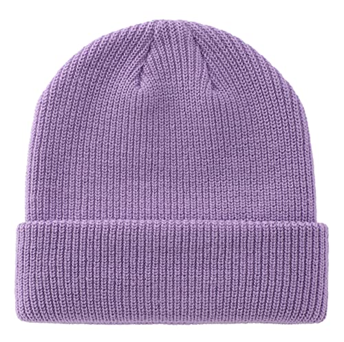 Connectyle Classic Double Layer Knit Beanie Hat Warm Thick Acrylic Winter Hats Daily Cuffed Beanies Watch Hat for Men Women - color: Light Purple
