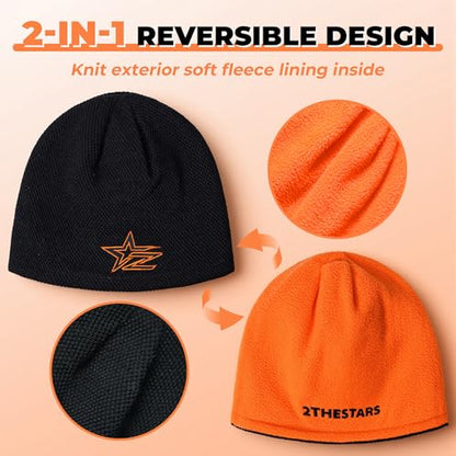 Reversible Winter Beanie Fleece Lined Warm Windproof Knit Hat - color: White