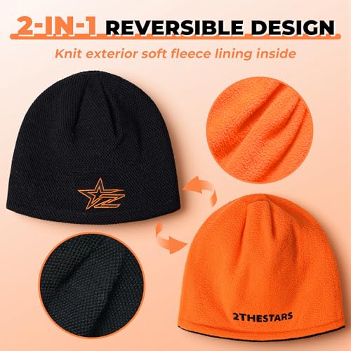 Reversible Winter Beanie Fleece Lined Warm Windproof Knit Hat - color: Yellow