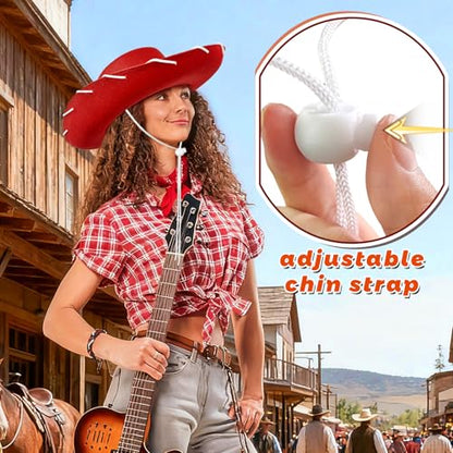 Cowgirl Hat,Western Cowboy Hats Wild West Classic Wide Brim Headwear for Men Women Halloween Cosplay,Themed Party - style: Red Cowgirl Hat With White Rope