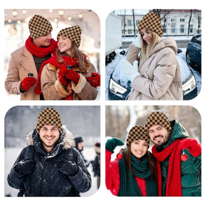 Beanie Knit Hat Winter Unisex Cuffed Beanies Skull Cap Warm Double Layer Thick Acrylic Cute for Girls Women Men - color: Brown