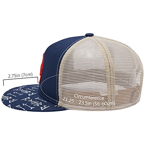 BASSDASH Flat Brim Trucker Cap Adjustable Snapback Hat Mesh Back for Men Women - color: Navy Blue