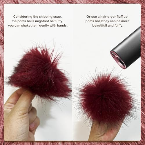 Allruyee 32 Pieces Pom Pom Faux Fur Pom Pom for Hats, Keychains, Scarves, Gloves & Bags Accessories with Elastic Loop, 16 Colours - color: Dark Color