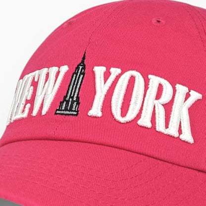 E BY ELIDAN New York Hat, Embroidered Cotton Dad Hat, Adjustable NYC Cap - color: Hot Pink