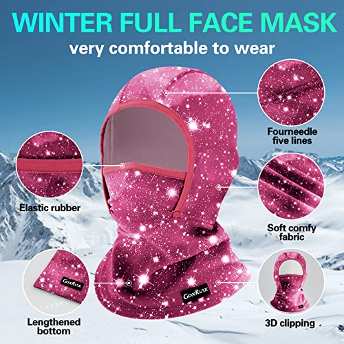 GoxRunx Kids Balaclava Ski Mask,Fleece Face Mask Neck Warmer for Boys Girls,Windproof Face Cover for Cold Weather - color: Pink Starry Sky