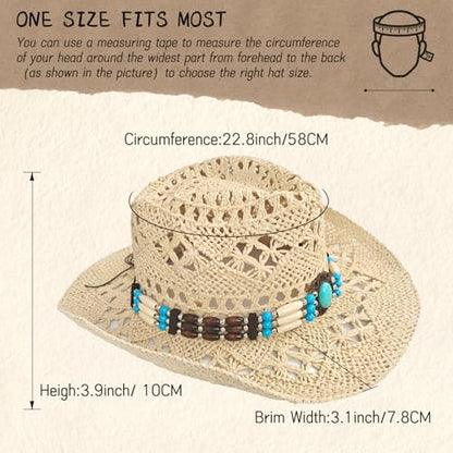 Straw Cowboy Hat for Women, Cowgirl Hat Wide Brim Western Cowboy Hat - color: Style5
