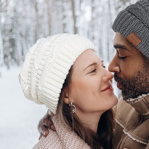 Women's Knitted Angora Wool Hat for Autumn and Winter Warm and Stylish with Rolled Brim and Slanted Rhinestones Cap - color: Z-creamy White