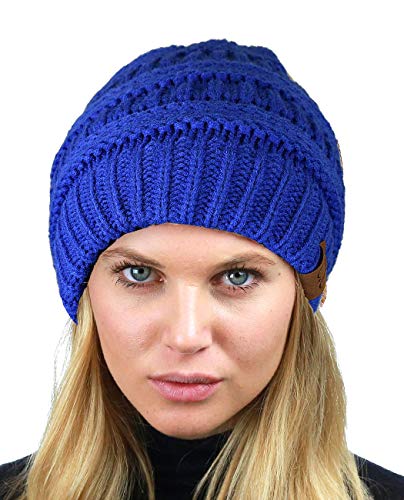 C.C Unisex Chunky Soft Stretch Cable Knit Warm Fuzzy Lined Skully Beanie - color: Royal