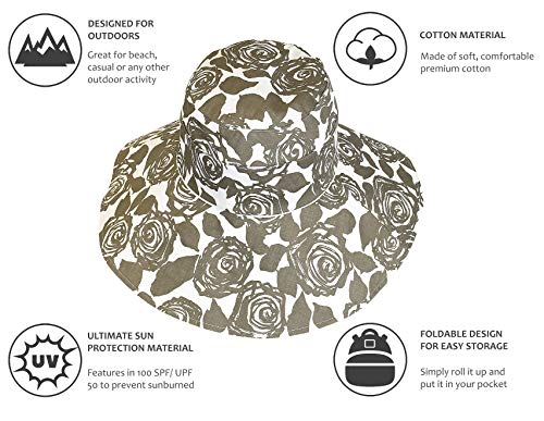Womens 5'' Super Wide Brim Sun Hats Summer UPF 50+ Beach Hat Foldable Floppy Rose Cap - color: Grey
