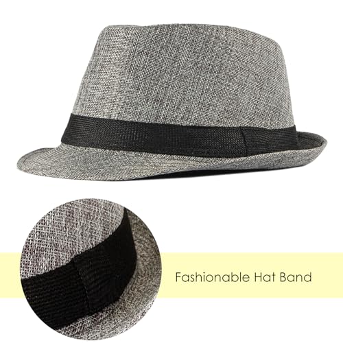 Lisianthus Mens Short Brim Summer Panama Fedora Trilby Sun Hat - color: Grey With Black Band