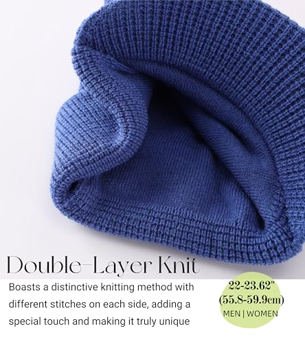 Home Prefer Mens Wool Blend Winter Hat Double-Layer Warm Knit Pre-Curve Visor Beanie Brimmed Beanies Hat for Men Women - color: Bright Blue