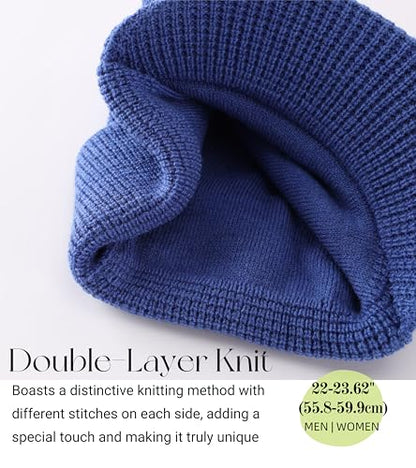 Home Prefer Mens Wool Blend Winter Hat Double-Layer Warm Knit Pre-Curve Visor Beanie Brimmed Beanies Hat for Men Women - color: Bright Blue