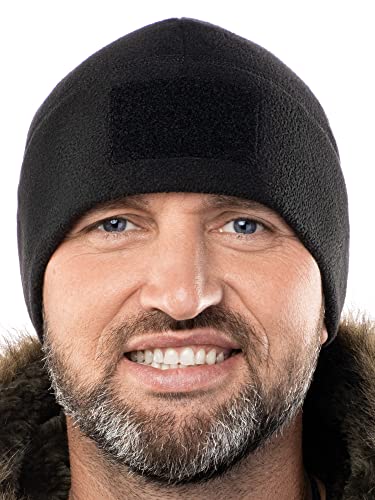 2SBR 2SABERS Fleece Winter Warm Watch Cap - Mens Outdoor Skull Beanie Hat - color: Black Patch Panel, size: Large