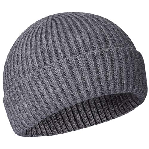 50% Wool Knit Short Fisherman Beanie for Men Women Warm Winter Hat - color: #Grey
