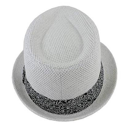 SILVERFEVER Fedora Hats Mens Women Sun Beach Derby Panama Summer Hats Gangster Cuban Jazz - color: White Printed Pattern