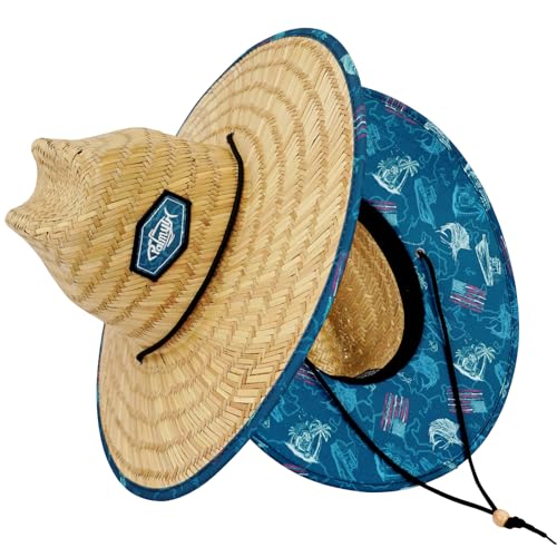 Palmyth Straw Hat for Men & Women Sun Hats, Beach Hat, Fishing Hat UPF 50+ - color: Fish Flag
