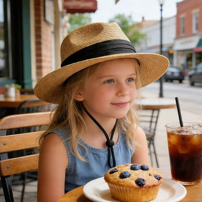 Kids Straw-Sun-Hat Boys Panama-Beach-Hat Girls Wide-Brim Sun Protection Fedora-Straw-Hat fit for 5-9T Summer-Outdoor
