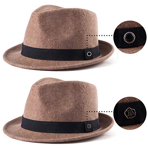LADYBRO Straw Trilby Fedora Hat for Men Women 1920s Wool Felt Panama 7 1/4 - color: 04 Camel, Size: 7 1/4 (58cm), Fits 22" - 22 7/8"