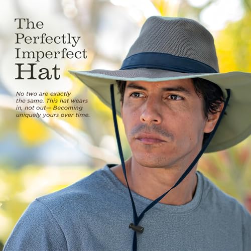 Mesh Crown Safari Men's Sun Hat, 3" Brim, Adjustable Chin Cord, UPF (SPF) 50+ Sunhat Protection - color: Navy, size: Large