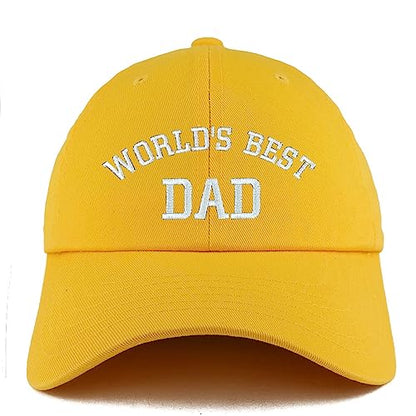 Trendy Apparel Shop World's Best Dad Embroidered Low Profile Soft Cotton Dad Hat Cap - color: Gold