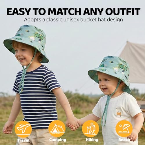 Toddler Bucket Hats UPF 50+ Baby Sun Hat Adjustable Kids Sun Protection Summer Hat Wide Brim Beach Hat for Boys Girls 0-6Y - color: Greenfish, size: 6-24 Months