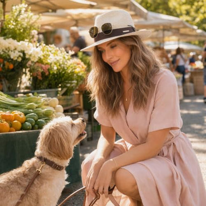 Straw Panama Hat for Men Women, Beach Sun Fedora Hat - color: Off White-brown