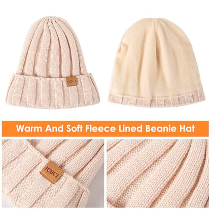 Womens Winter Beanie Warm Hat Touchscreen Gloves Set with Fleece Lined Skull Caps Gifts for Women Men - color: Navy