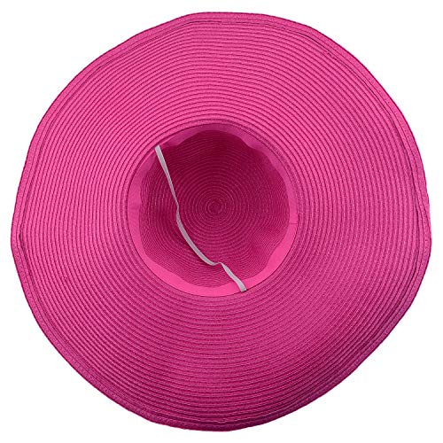 Wide Brim Roll-up Big Beautiful Solid Color Floppy Hat - color: Hot Pink