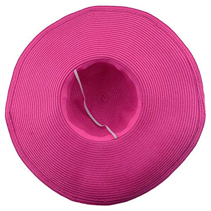 Wide Brim Roll-up Big Beautiful Solid Color Floppy Hat - color: Hot Pink