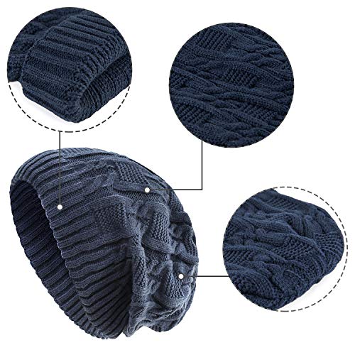 Surblue Unisex Trendy Beanie Warm Oversized Chunky Cable Knit Slouchy Woolen Hat - color: Blue