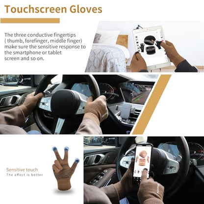 MAYLISACC Winter Knit Beanie Hat Neck Warmer Scarf and Touch Screen Gloves Set 3 Pcs Fleece Lined Skull Cap for Men Women - color: Khaki--3 Pcs--(hat+scarf+gloves)