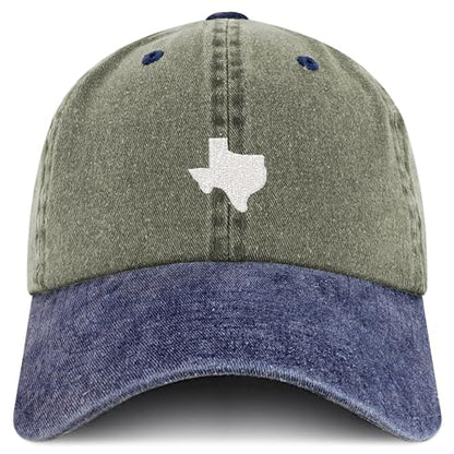 Trendy Apparel Shop Texas State Map Embroidered Washed Cotton Adjustable Cap - color: Olive Navy