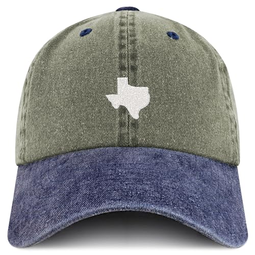 Trendy Apparel Shop Texas State Map Embroidered Washed Cotton Adjustable Cap - color: Olive Navy