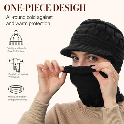 Womens Winter Beanie Hats, Winter Scarf Mask Set for Women