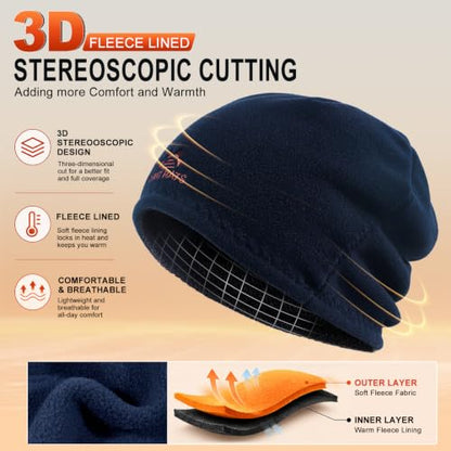 Lvaiz Winter Beanie for Men Women Warm Fleece Lined Reversible Skull Cap - color: Ink Blue