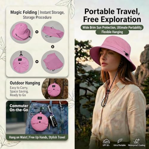 Honnesserry Bucket Hats for Woman Men Outdoor UV Sun Protection Hat Nylon - color: Light Purple