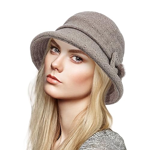 Women Winter Warm Bucket Hat 1920s Vintage Cloche Bowler Hats Fashion Ladies Church Bucket Hat - color: Dark Khaki