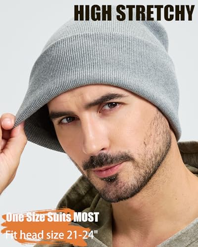 100% Cotton Beanie Lengthen Cuffed Beanies Knit Winter Hats Unisex - color: 1-light Grey