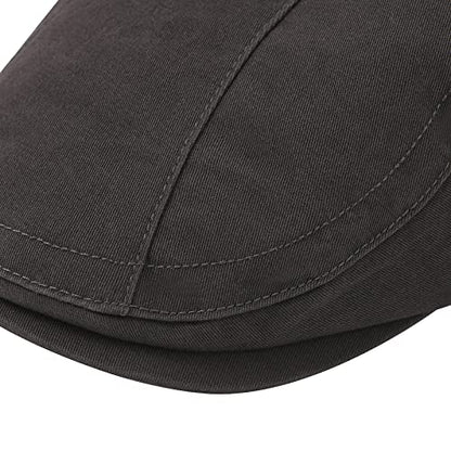 VOBOOM Men Cotton Newsboy Beret Hat Duckbill Buckle Cabbie Cap - color: Dark Grey