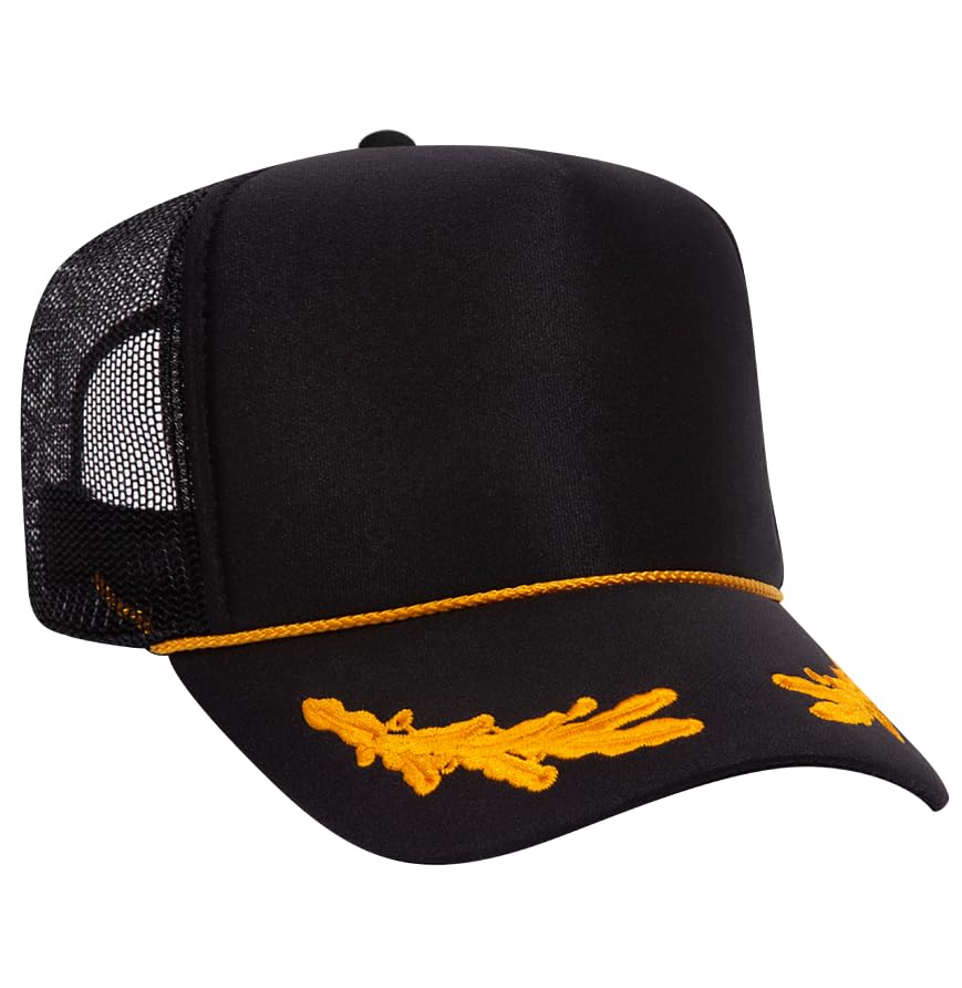 Otto Cap 5-Panel High Crown Mesh Back Trucker Hat - color: Black/Gold